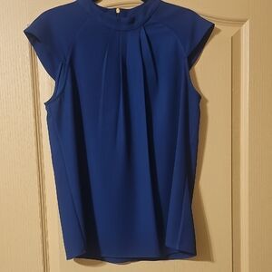 Calvin Klein Cobalt Pleated Cap-Sleeve Shell